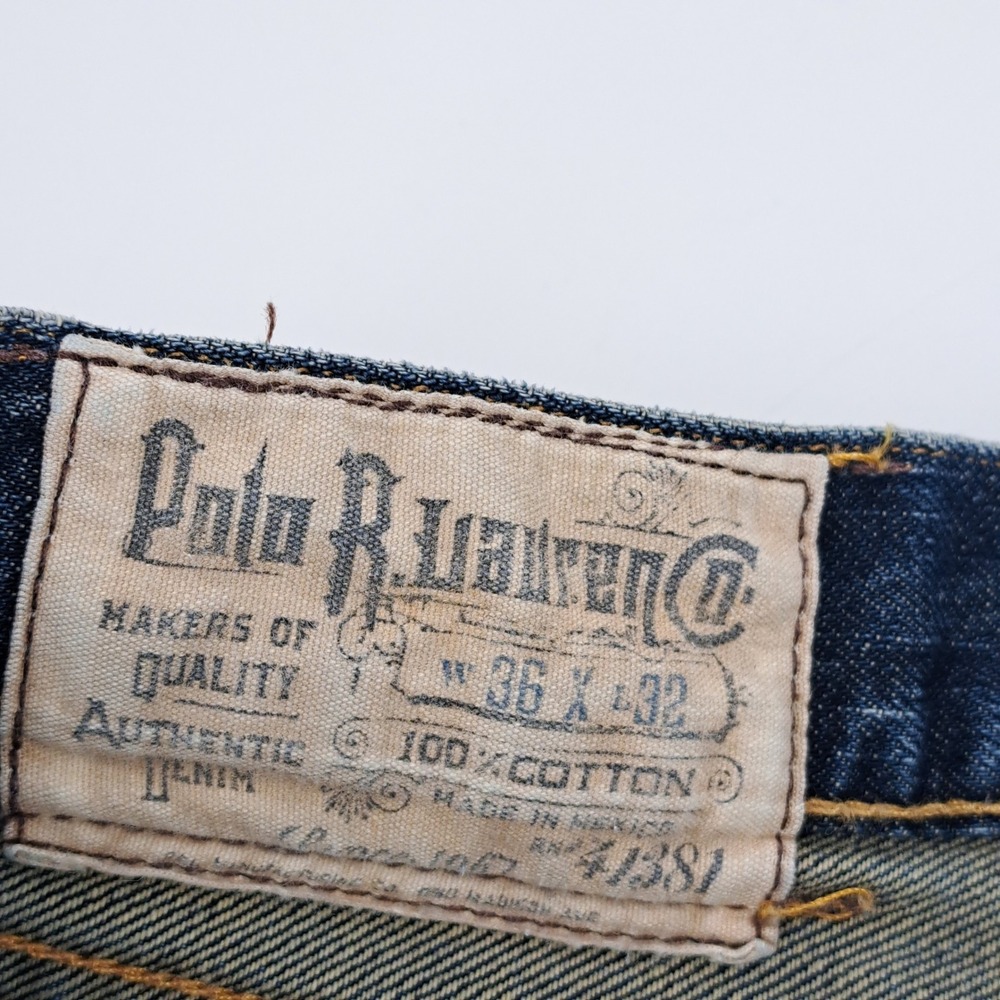 Polo Ralph Lauren Straight Leg Jeans Mens 36x32 Blue Medium Wash Distressed - Picture 4 of 11